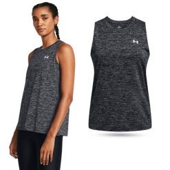 Koszulka damska tank top UNDER ARMOUR 1383656 bez rękawów. Czarne topy Under Armour, xs, bez wzorów, bez kołnierzyka, bez ramiączek. Za 69.99 zł.