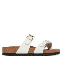 Japonki Birkenstock. Białe klapki Birkenstock, bez wzorów, bez obcasa. Za 629.99 zł.