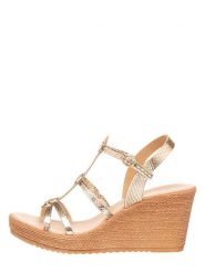 Michela Skórzane sandały w kolorze złotym rozmiar: 39. Żółte sandały Michela, bez wzorów, z otwartym noskiem, bez obcasa, na koturnie, bez zapięcia. Za 74.28 zł.