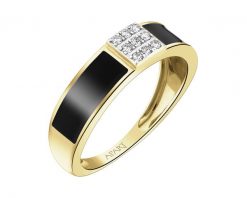 Pierścionek z żółtego złota z brylantami i emalią - 0,08 ct - próba 585. Żółte pierścionki Apart, z brylantem, złote. Za 3,190.00 zł.