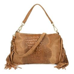 Listonoszka skórzana boho VERA PELLE Z24 beżowa. Brązowe torebki klasyczne bez wzorów, ze skóry, zamszowe, bez dodatków. Za 164.99 zł.