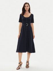 Tommy Hilfiger Sukienka codzienna WW0WW42431 Granatowy Regular Fit. Niebieskie sukienki TOMMY HILFIGER, na co dzień, xs, bez wzorów, z bawełny, bez kołnierzyka, bez ramiączek, proste. Za 419.99 zł.