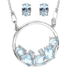 TARA komplet srebrnej biżuterii naszyjnik kolczyki blue topaz 4 ct. Niebieskie naszyjniki Enaya, z granatem, metalowe. Za 542.00 zł.