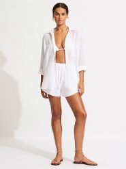 Seafolly Szorty w kolorze białym rozmiar: M. Białe szorty Seafolly, bez wzorów, z bawełny. Za 175.26 zł.