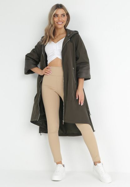 Ciemnozielony Asymetryczny Płaszcz z Kapturem i Rękawem 3/4 Maze. Zielone płaszcze Born2be, na jesień, l, bez wzorów, z kapturem. Za 109.99 zł.