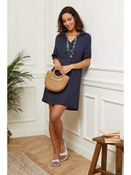 Le Monde du Lin Lniana sukienka w kolorze granatowym rozmiar: 38/40. Niebieskie sukienki Le Monde du Lin, na co dzień, bez wzorów, ze lnu, klasyczne, bez kołnierzyka, bez ramiączek, mini, proste. Za 130.99 zł.