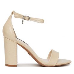 Sandały Nine West. Brązowe sandały Nine West, bez wzorów, bez obcasa, na słupku, bez zapięcia. Za 229.99 zł.
