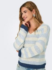 ONLY Sweter w kolorze kremowo-błękitnym rozmiar: L. Brązowe swetry Only, l, bez wzorów, ze splotem, bez ramiączek. Za 70.45 zł.