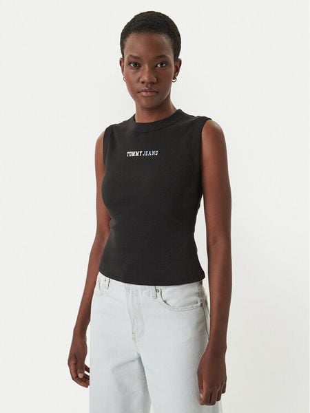 Tommy Jeans Top DW0DW22577 Czarny Slim Fit. Czarne topy Tommy Jeans, xs, bez wzorów, z bawełny, bez kołnierzyka, bez ramiączek. Za 96.99 zł.