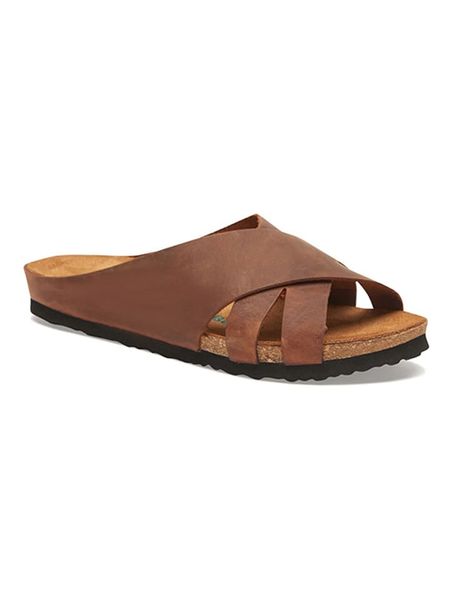 Comfortfusse Skórzane klapki w kolorze ciemnobrązowym rozmiar: 39. Brązowe klapki Comfortfüße, bez wzorów, ze skóry, z otwartym noskiem, bez obcasa. Za 180.49 zł.