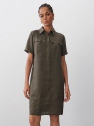 Someday Lniana sukienka w kolorze khaki rozmiar: 42. Brązowe sukienki someday., na co dzień, bez wzorów, ze lnu, bez kołnierzyka, bez ramiączek, midi, proste. Za 286.16 zł.