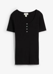 Bluzka z dekoltem henley z czystej bawełny organicznej. Czarne bluzki bonprix, bez wzorów, z bawełny, bez kołnierzyka, bez ramiączek. Za 59.99 zł.
