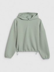 4F Bluza dresowa z waflowej dzianiny damska - turkusowa L. Niebieskie bluzy 4f, l, bez wzorów, z dresówki, bez kaptura. Za 179.99 zł.