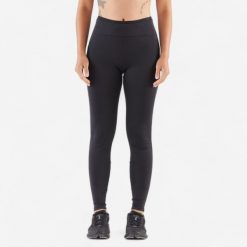 Legginsy do biegania damskie Kiprun Run 500 Comfort. Czarne legginsy KIPRUN, l, bez wzorów, z elastanu, z podwyższonym stanem. Za 99.99 zł.