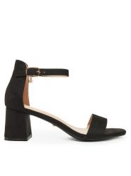DeeZee Sandały 5250-1 Czarny. Czarne sandały DeeZee, bez wzorów, z materiału, bez obcasa, na słupku, bez zapięcia. Za 119.99 zł.