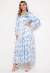 Jasnoniebieska Rozkloszowana Sukienka Maxi z Ozdobnymi Guzikami Blotria. Niebieskie sukienki Born2be, na imprezę, na lato, l, bez wzorów, eleganckie, bez kołnierzyka, bez ramiączek, maxi, rozkloszowane. Za 149.99 zł.