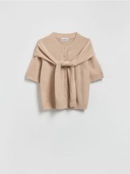 Kardigan z wełną - beżowy. Brązowe kardigany Reserved, l, bez wzorów, z dzianiny. Za 149.99 zł.