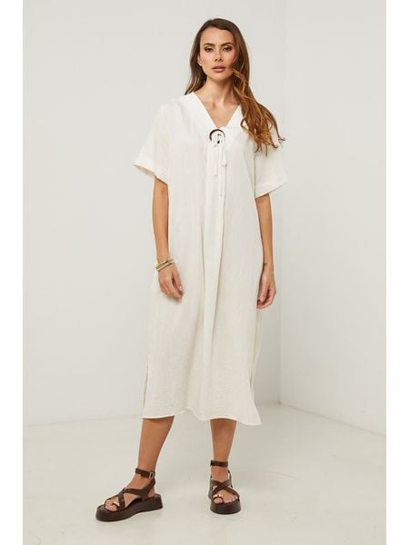 Fleur de Lin Sukienka w kolorze kremowym rozmiar: M. Brązowe sukienki Fleur de Lin, m, bez wzorów, bez kołnierzyka, bez ramiączek, midi. Za 164.95 zł.