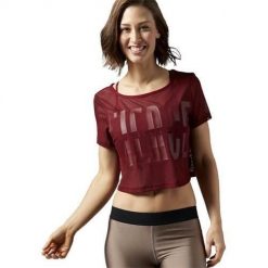Koszulka sportowa damska Reebok Cardio Mesh Tee. Czerwone koszulki sportowe Reebok, bez wzorów, z meshu, bez ramiączek. Za 128.00 zł.