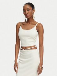 Guess Top E6GP01 KG322 Kremowy Slim Fit. Białe topy Guess, s, z aplikacjami, z syntetyku, bez kołnierzyka, bez ramiączek. Za 179.99 zł.