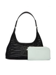 Calvin Klein Torebka Emblem Mesh Shoulder Bag LV04F3381G Czarny. Czarne torebki klasyczne Calvin Klein, bez wzorów, z materiału, bez dodatków. Za 449.99 zł.