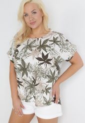 Ciemnozielona Bluzka Bawełniana w Fantazyjny Print Jellu. Zielone bluzki Born2be, l, bez wzorów, z bawełny, bez kołnierzyka, bez ramiączek. W wyprzedaży za 76.49 zł.