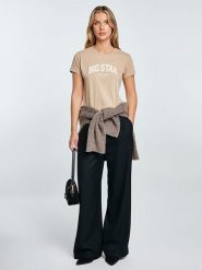 BIG STAR Koszulka w kolorze beżowym rozmiar: L. Brązowe bluzki Big Star, l, bez wzorów, z bawełny, retro, bez kołnierzyka, bez ramiączek. Za 32.99 zł.