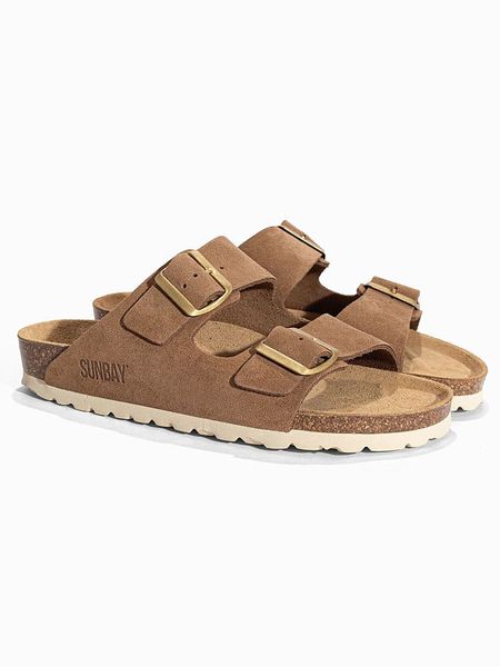 Sunbay Skórzane klapki "Trefle" w kolorze jasnobrązowym rozmiar: 37. Brązowe klapki Sunbay, bez wzorów, ze skóry, z otwartym noskiem, bez obcasa. Za 149.95 zł.