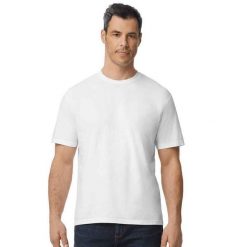 Bawełniana Lekka Koszulka Unisex Dla Dorosłych. Białe bluzki GILDAN, xl, bez wzorów, z bawełny, sportowe, bez kołnierzyka, bez ramiączek. Za 24.99 zł.