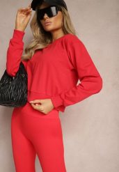 Czerwona Bluza z Bawełną ze Ściągaczami przy Rękawach i w Pasie Alberia. Czerwone bluzy Renee, l, bez wzorów, z bawełny, bez kaptura. Za 24.99 zł.