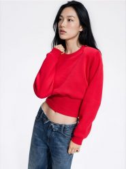 Krótka bluza ze ściągaczem - czerwony. Czerwone bluzy Reserved, l, bez wzorów, z bawełny, bez kaptura. Za 109.99 zł.