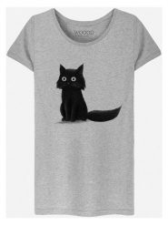 WOOOP Koszulka "Sitting Cat" w kolorze szarym rozmiar: XL. Szare bluzki Wooop, xl, bez wzorów, bez kołnierzyka, bez ramiączek. Za 87.81 zł.