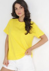 Żółty Gładki T-shirt z Krótkimi Rękawami Elisza. Żółte t-shirty Born2be, m, bez wzorów, bez kołnierzyka, bez ramiączek. Za 29.99 zł.