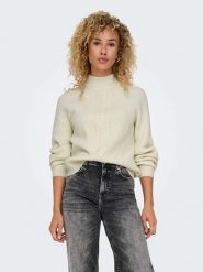 ONLY Sweter w kolorze kremowym rozmiar: XL. Brązowe swetry Only, xl, bez wzorów, ze splotem, bez ramiączek. Za 83.62 zł.