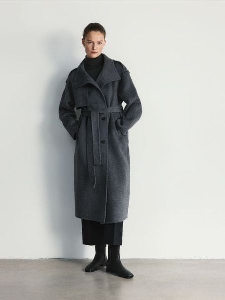 Płaszcz handmade z wełną - szary. Szare płaszcze Reserved, l, bez wzorów, z tkaniny, bez kaptura. W wyprzedaży za 329.99 zł.