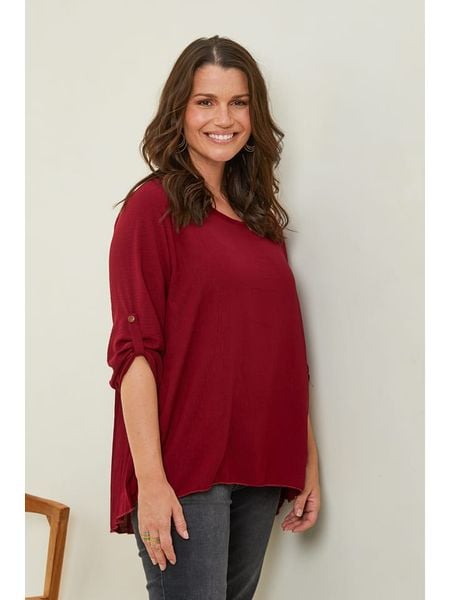 Curvy Lady Bluzka w kolorze bordowym rozmiar: 44/46. Czerwone bluzki Curvy Lady, bez wzorów, klasyczne, bez kołnierzyka, bez ramiączek. Za 79.21 zł.