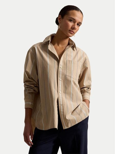 Polo Ralph Lauren Koszula 211B17125001 Beżowy Oversize. Brązowe koszule Polo Ralph Lauren, m, bez wzorów, z bawełny, bez kołnierzyka, bez ramiączek. Za 773.99 zł.