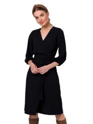 Stylove Sukienka w kolorze czarnym rozmiar: M. Czarne sukienki Stylove, m, bez wzorów, z tkaniny, bez kołnierzyka, bez ramiączek, midi, kopertowe. Za 250.94 zł.