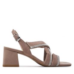 Sandały Caprice. Brązowe sandały Caprice, bez wzorów, bez obcasa, na słupku, bez zapięcia. Za 229.99 zł.