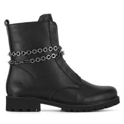 Botki Remonte. Czarne botki Remonte, bez wzorów, bez obcasa, na płaskiej podeszwie, bez zapięcia. Za 377.99 zł.