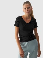 4F T-shirt slim gładki damski - czarny S. Czarne t-shirty 4f, s, bez wzorów, z bawełny, bez kołnierzyka, bez ramiączek. W wyprzedaży za 29.99 zł.