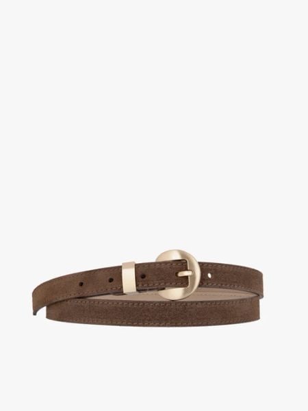Jasnobrązowy pasek ze skóry welurowej. Brązowe paski Ryłko, bez wzorów, z jeansu, eleganckie. Za 129.99 zł.