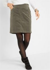 Spódnica sztruksowa z bawełny ze stretchem. Brązowe spódnice bonprix, bez wzorów, z bawełny, midi. Za 109.99 zł.