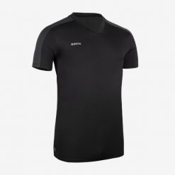 Koszulka do piłki nożnej Kipsta Essential. Czerwone bluzki KIPSTA, l, bez wzorów, z materiału, sportowe, bez kołnierzyka, bez ramiączek. Za 34.99 zł.