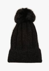 Czarna Czapka z Prążkowanego Materiału z Pomponem Vamieska. Czarne czapki Born2be, bez wzorów, prążkowane. Za 29.99 zł.