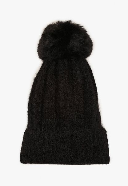 Czarna Czapka z Prążkowanego Materiału z Pomponem Vamieska. Czarne czapki Born2be, bez wzorów, prążkowane. Za 29.99 zł.