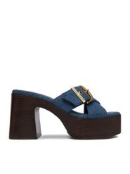 Guess Jeans Klapki CEO-JD421-3 Niebieski. Niebieskie klapki Guess Jeans, z aplikacjami, z jeansu, bez obcasa. Za 329.99 zł.