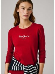 Pepe Jeans Koszulka "New Virginia" w kolorze czerwonym rozmiar: XS. Czerwone bluzki Pepe Jeans, xs, bez wzorów, z jeansu, bez kołnierzyka, bez ramiączek. Za 100.75 zł.