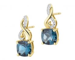 Kolczyki z żółtego złota z diamentami i topazami London Blue - próba 585. Niebieskie kolczyki Apart, z diamentem, złote. Za 2,390.00 zł.