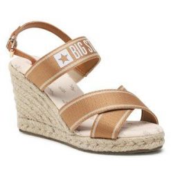 Sandały Big Star Shoes. Brązowe sandały BIG STAR SHOES, bez wzorów, retro, bez obcasa, na koturnie, bez zapięcia. Za 179.99 zł.